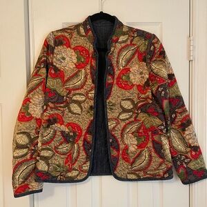 Chico's Reversible Floral Geometric Quilted Jacket Coat Button Closure